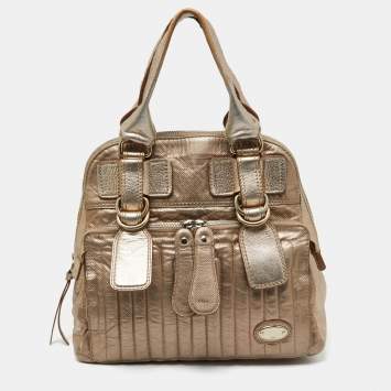 Pre Owned Chloe Gold Leather Front Pocket Satchel