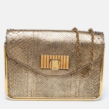 Pre Owned Chloe Gold Python Small Sally Shoulder Bag
