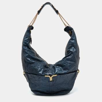 Pre Owned Chloe Metallic Blue Leather Milton Triple Chain Hobo