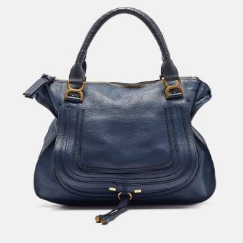Pre Owned Chloe Blue Leather Large Marcie Satchel