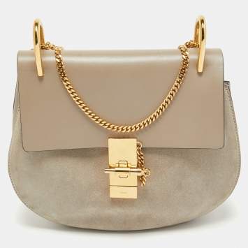 Pre Owned Chloe Grey Leather and Suede Medium Drew Shoulder Bag