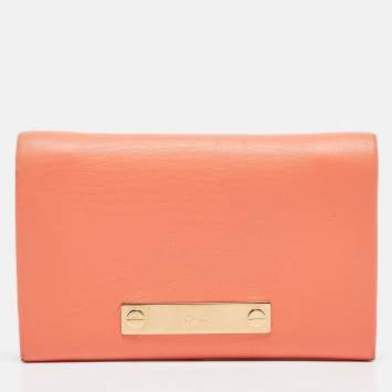 Pre Owned Chloe Orange Leather Fold Over Flap Wallet
