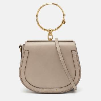 Pre Owned Chloe Beige Leather and Suede Medium Nile Bracelet Top Handle Bag