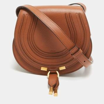 Pre Owned Chloe Brown Leather Small Marcie Saddle Crossbody Bag
