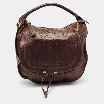 Pre Owned Chloe Choco Brown Python Large Marcie Hobo