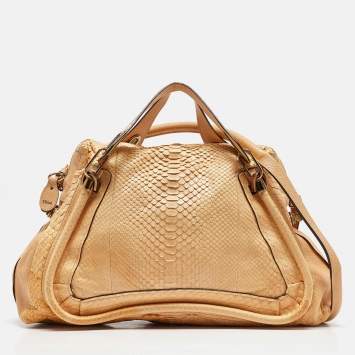 Pre Owned Chloe Yellow Snakeskin and Leather Large Paraty Satchel