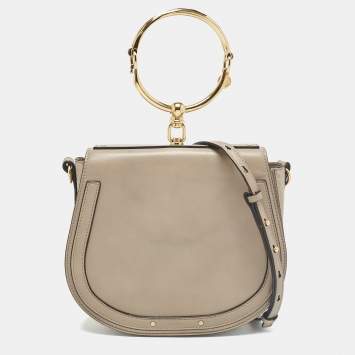 Pre Owned Chloe Grey Leather and Suede Medium Nile Bracelet Shoulder Bag