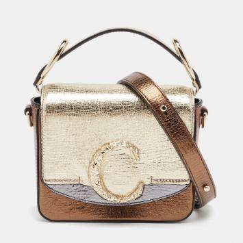 Pre Owned Chloe Metallic Multicolor Leather Mini C Top Handle Bag