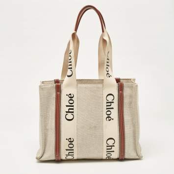 Pre Owned Chloe Beige Canvas and Leather Medium Woody Tote