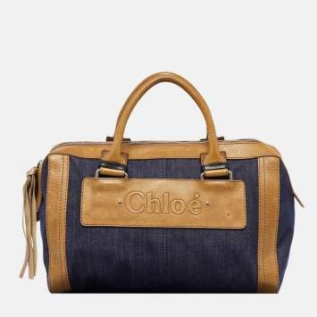 Pre Owned Chloe Blue/Brown Denim and Leather Zip Satchel