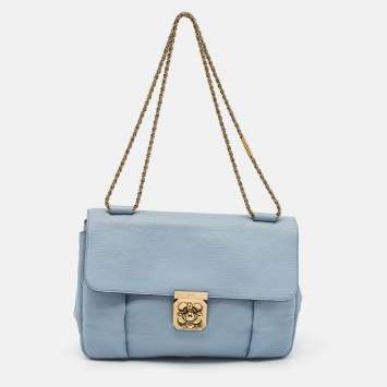 Pre Owned Chloe Light Blue Leather Large Elsie Shoulder Bag