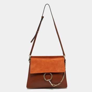 مملوكة مسبقًا Chloe Brown Leather and Suede Faye Flap Shoulder Bag