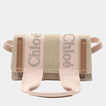 Pre Owned Chloe Beige Pink Brown CANVAS Fabric Leather Shoulder Bag