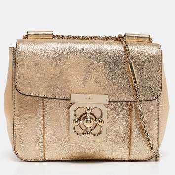 Pre Owned Chloe Gold Leather Small Elsie Shoulder Bag