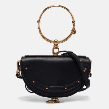 Pre Owned Chloe Black Leather Small Nile Bracelet Minaudiere Bag