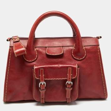 Pre Owned Chloe Red Leather Front Pocket Edith Satchel