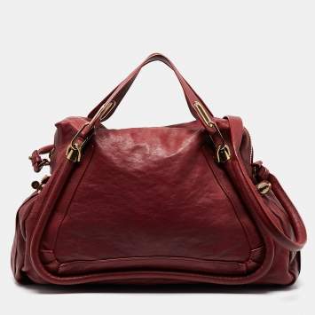 Pre Owned Chloe Dark Fuchsia Leather Medium Paraty Shoulder Bag