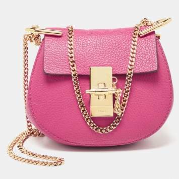 Pre Owned Chloe Magenta Pink Leather Nano Drew Chain Shoulder Bag
