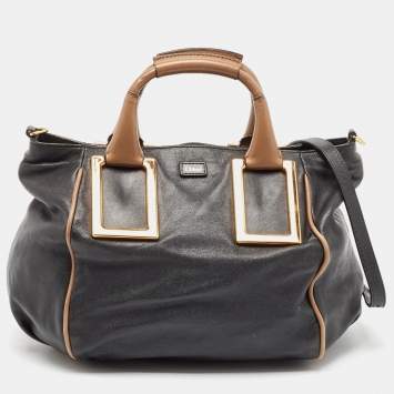 Pre Owned Chloe Black/Beige Leather Medium Ethel Satchel