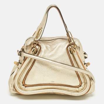 Pre Owned Chloe Light Gold Leather Medium Paraty Bag