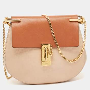 مملوكة مسبقًا Chloe Peach/Brow Leather Medium Drew Shoulder Bag
