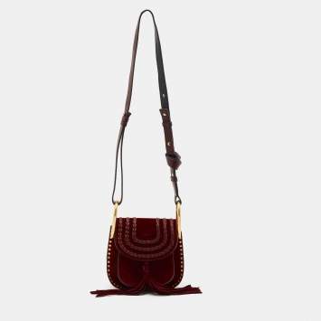 مملوكة مسبقًا Chloe Burgundy Leather and Suede Mini Hudson Shoulder Bag