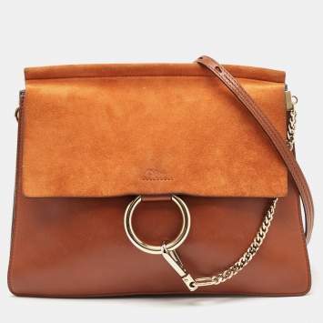 Pre Owned Chloe Brown Leather and Suede Medium Faye Shoulder Bag