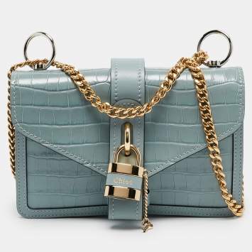 مملوكة مسبقًا Chloe Light Blue Croc Embossed Leather Small Aby Shoulder Bag
