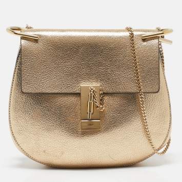 Pre Owned Chloe Gold Leather Medium Drew Shoulder Bag