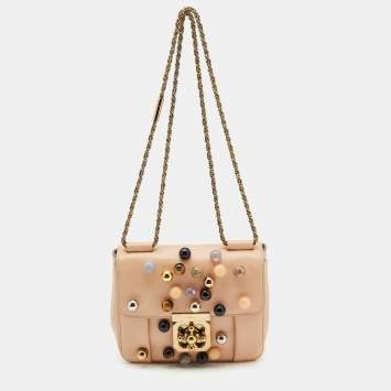 Pre Owned Chloe Peach Leather Small Embellished Elsie Shoulder Bag