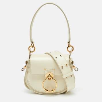 Pre Owned Chloe White Leather and Suede Small Tess Shoulder Bag