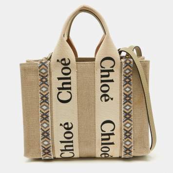 Pre Owned Chloe Beige Canvas Small Woody Tote