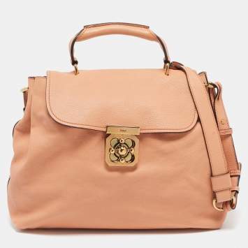Pre Owned Chloe Peach Leather Medium Elsie Top Handle Bag