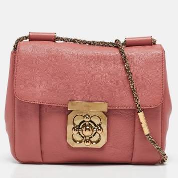 Pre Owned Chloe Rose Pink Leather Small Elsie Chain Shoulder Bag