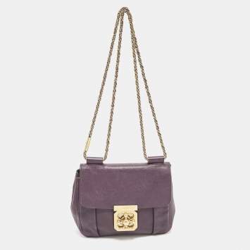 Pre Owned Chloe Purple Leather Small Elsie Chain Shoulder Bag