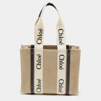 Pre Owned Chloe Black/Beige Canvas Medium Woody Tote