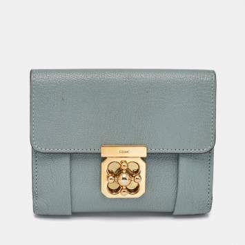 Pre Owned Chloe Light Blue Leather Elsie Compact Wallet