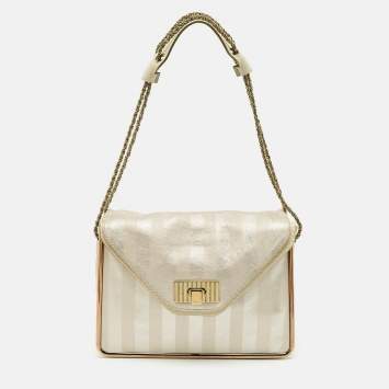 Pre Owned Chloe Metallic Striped Leather Medium Crystal Sally Flap Shoulder Bag