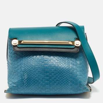 Pre Owned Chloe Blue/Green Leather and Python Small Clare Shoulder Bag