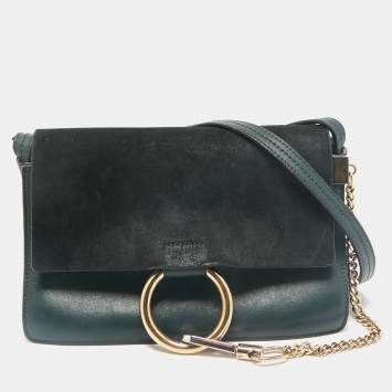 Pre Owned Chloe Dark Green Leather and Suede Small Faye Shoulder Bag