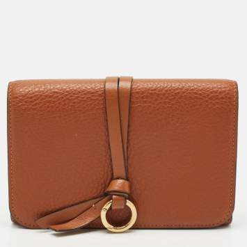 Pre Owned Chloe Brown Leather Alphabet Compact Wallet