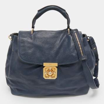 Pre Owned Chloe Navy Blue Leather Medium Elsie Top Handle Bag