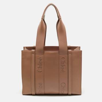 Chloe Dark Beige Leather Medium Woody Tote