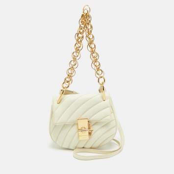 Pre Owned Chloe Off White Quilted Leather Mini Drew Bijou Shoulder Bag