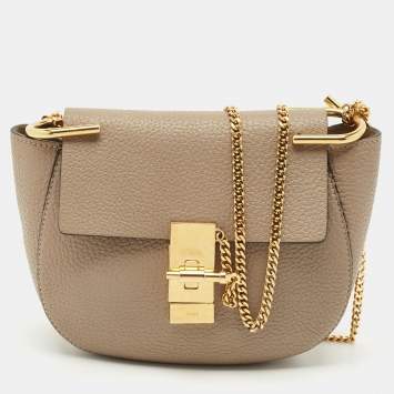 Pre Owned Chloe Taupe Grey Leather Small Drew Shoulder Bag