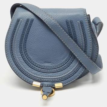 Pre Owned Chloe Blue Leather Mini Marcie Crossbody Bag