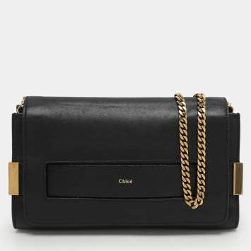 Pre Owned Chloe Black Leather and Python Trim Elle Chain Clutch