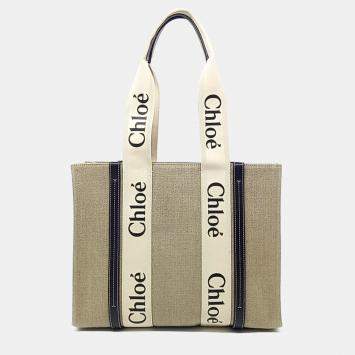 Chloé Beige/Black Fabric Medium Woody Tote