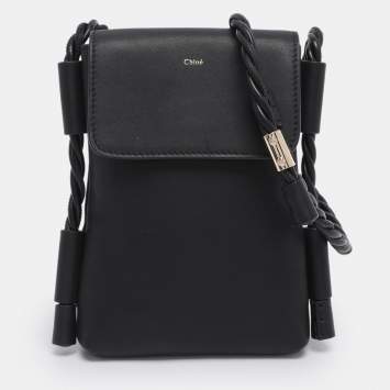 Pre Owned Chloe Black Leather Phone Holder Crossbody Bag