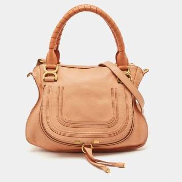 Pre Owned Chloe Peach Leather Medium Marcie Shoulder Bag